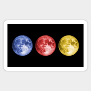 Moon in triplicate - moon photo in blue, red, and yellow Sticker